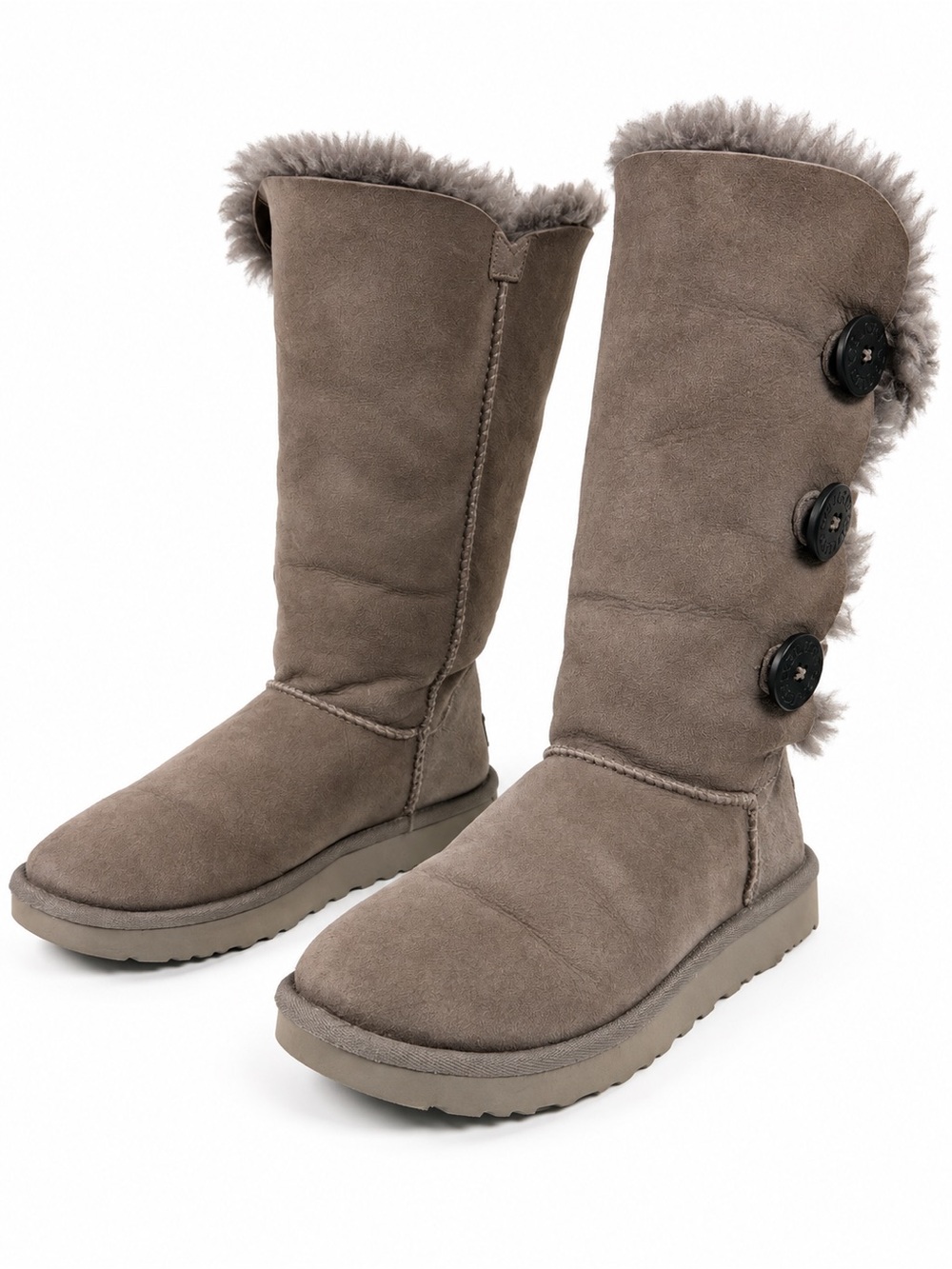 UGG Australia Tall Triple Bailey Button Shearling Boots Taupe Gray Women’s 7
